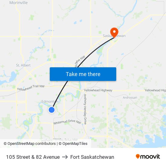 105 Street & 82 Avenue to Fort Saskatchewan map