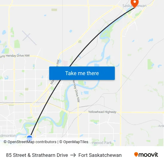 85 Street & Strathearn Drive to Fort Saskatchewan map