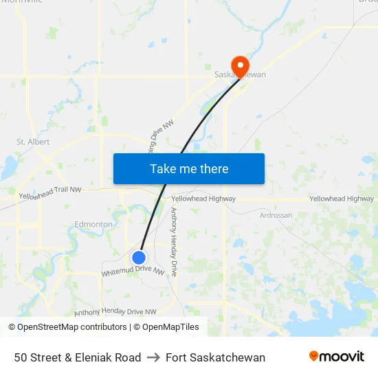 50 Street & Eleniak Road to Fort Saskatchewan map