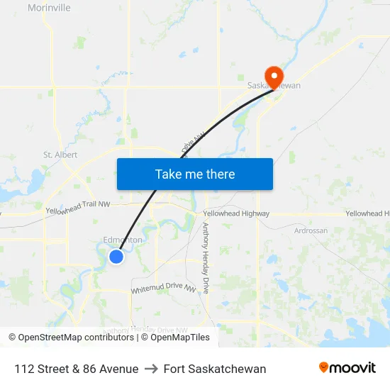 112 Street & 86 Avenue to Fort Saskatchewan map