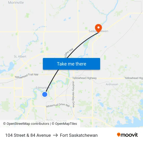 104 Street & 84 Avenue to Fort Saskatchewan map