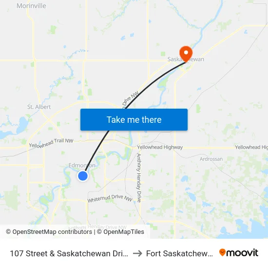 107 Street & Saskatchewan Drive to Fort Saskatchewan map