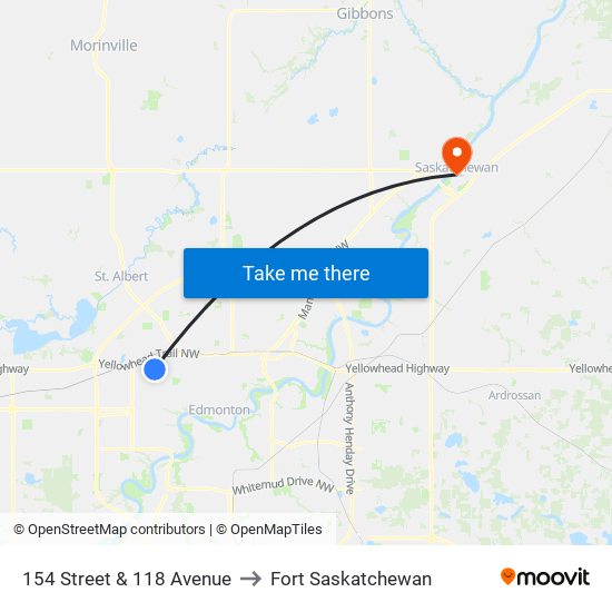 154 Street & 118 Avenue to Fort Saskatchewan map