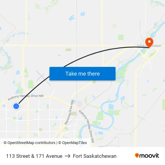 113 Street & 171 Avenue to Fort Saskatchewan map