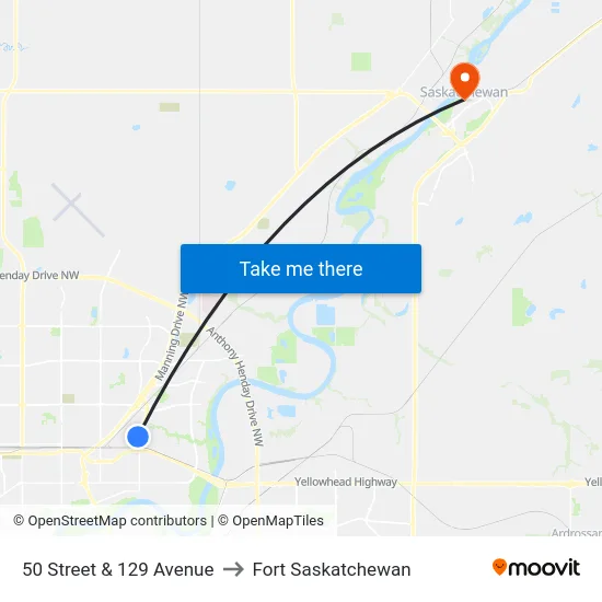 50 Street & 129 Avenue to Fort Saskatchewan map