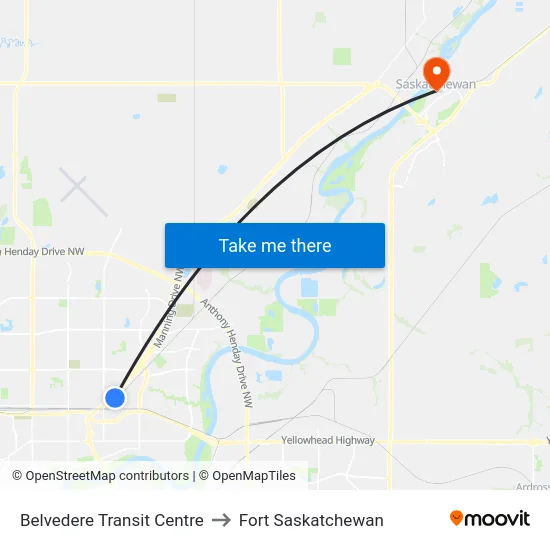 Belvedere Transit Centre to Fort Saskatchewan map