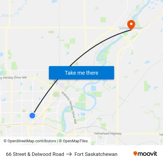 66 Street & Delwood Road to Fort Saskatchewan map