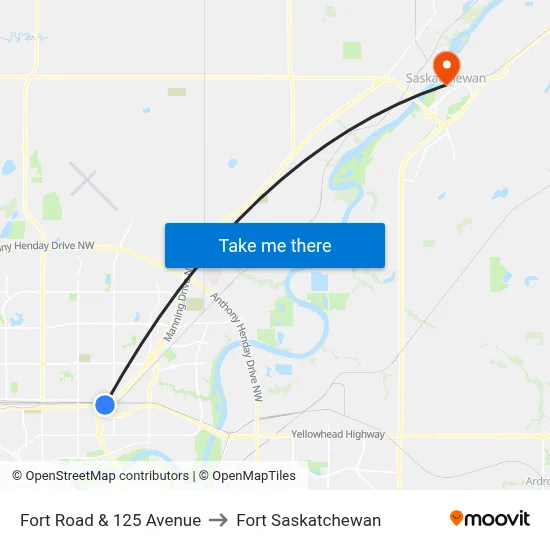 Fort Road & 125 Avenue to Fort Saskatchewan map