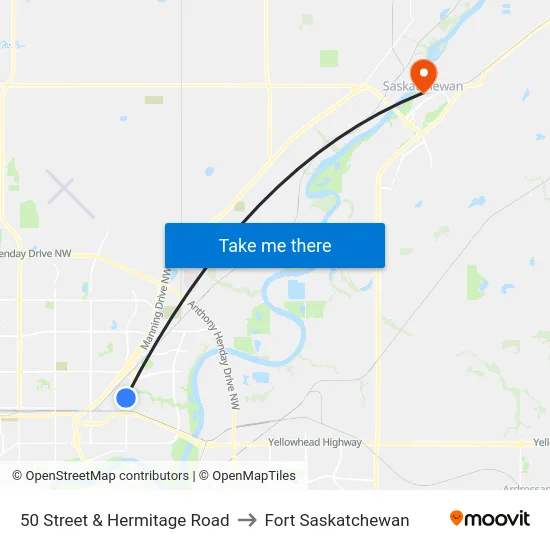 50 Street & Hermitage Road to Fort Saskatchewan map