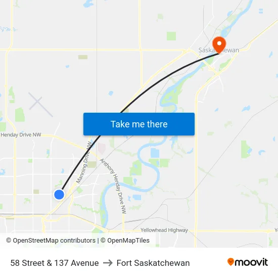 58 Street & 137 Avenue to Fort Saskatchewan map