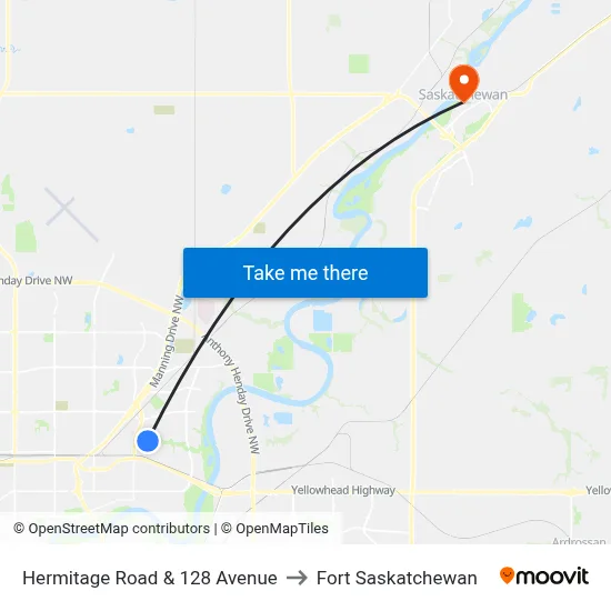 Hermitage Road & 128 Avenue to Fort Saskatchewan map