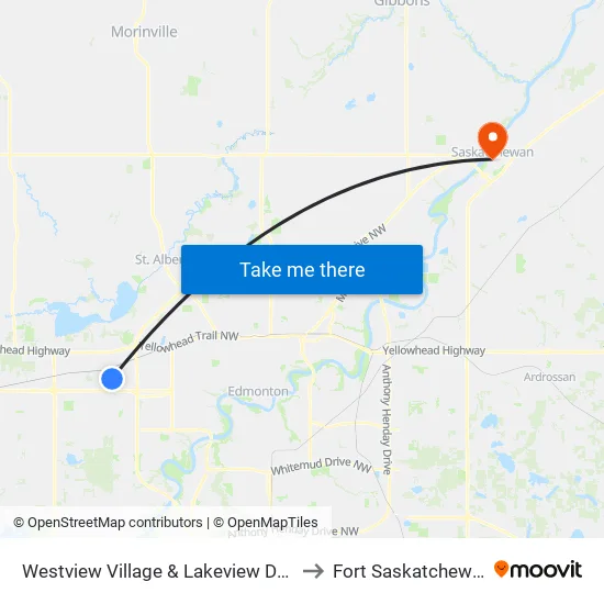 Westview Village & Lakeview Drive to Fort Saskatchewan map