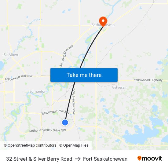 32 Street & Silver Berry Road to Fort Saskatchewan map