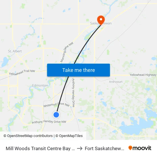 Mill Woods Transit Centre Bay G to Fort Saskatchewan map