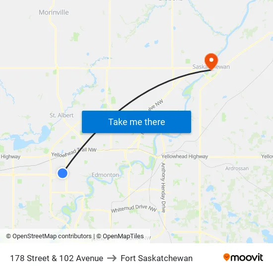 178 Street & 102 Avenue to Fort Saskatchewan map