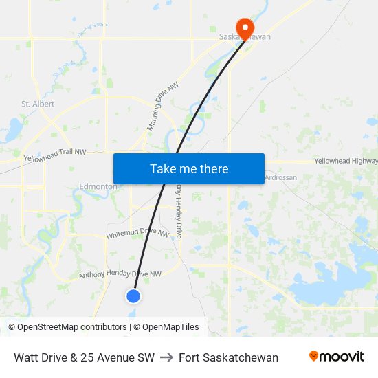Watt Drive & 25 Avenue SW to Fort Saskatchewan map