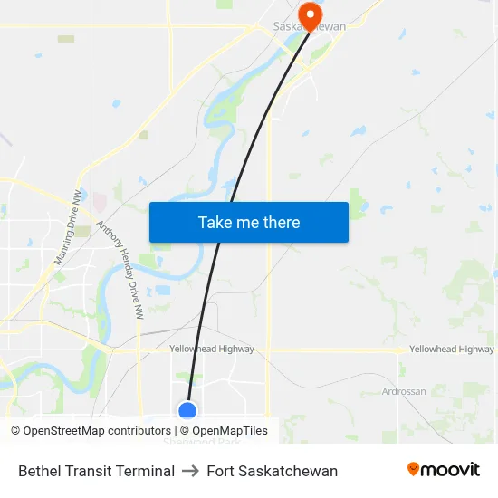 Bethel Transit Terminal to Fort Saskatchewan map
