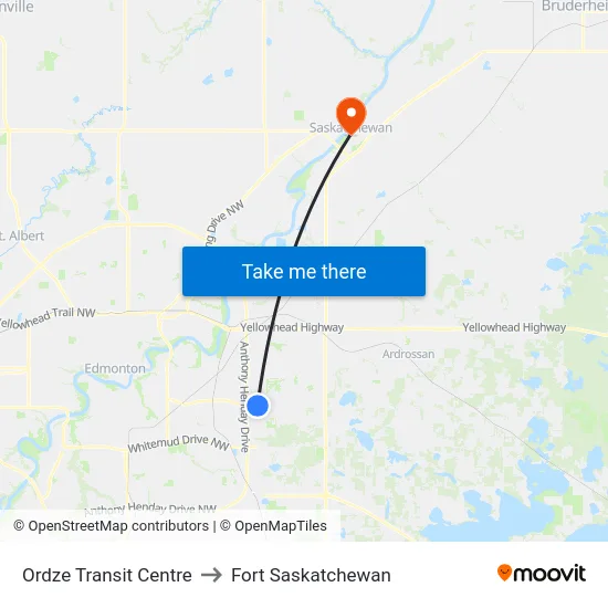 Ordze Transit Centre to Fort Saskatchewan map