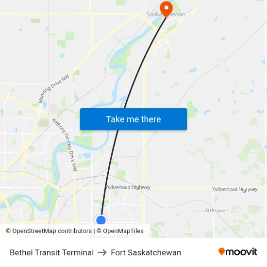 Bethel Transit Terminal to Fort Saskatchewan map