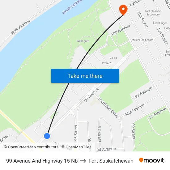99 Avenue And Highway 15 Nb to Fort Saskatchewan map