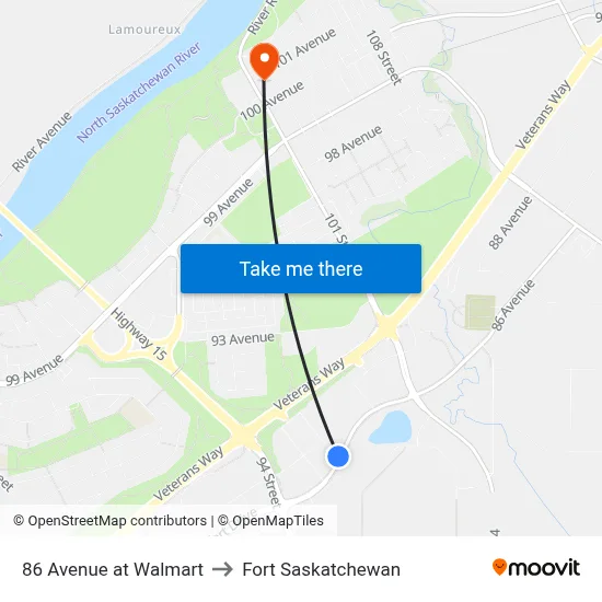 86 Avenue at Walmart to Fort Saskatchewan map