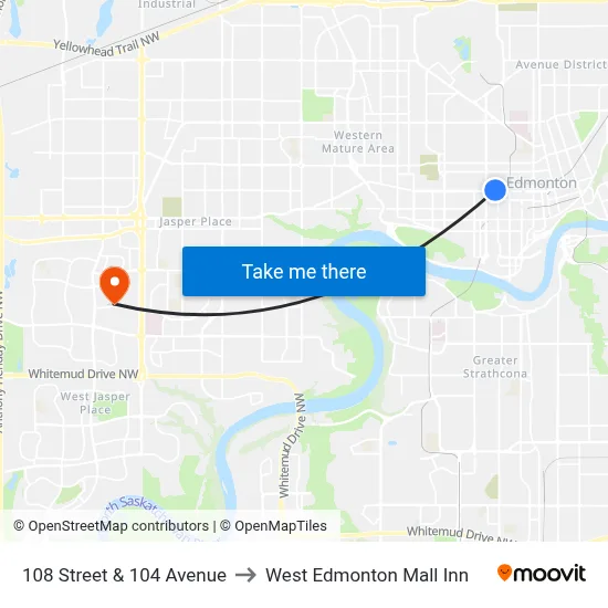 108 Street & 104 Avenue to West Edmonton Mall Inn map