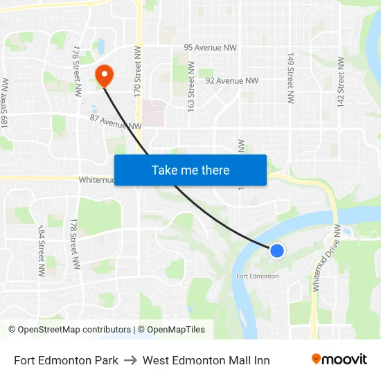 Fort Edmonton Park to West Edmonton Mall Inn map