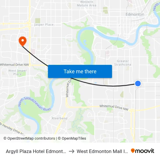 Argyll Plaza Hotel Edmonton to West Edmonton Mall Inn map