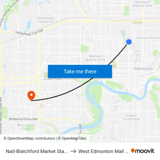 Nait-Blatchford Market Station to West Edmonton Mall Inn map