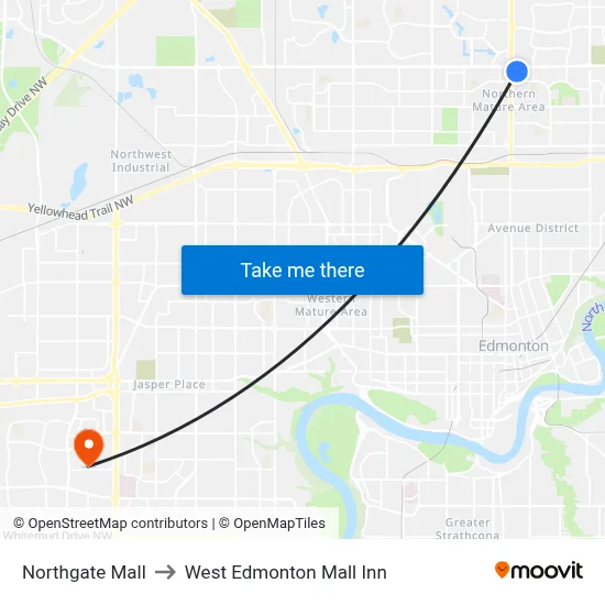 Northgate Mall to West Edmonton Mall Inn map