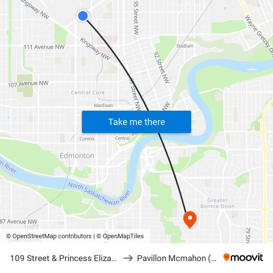 109 Street & Princess Elizabeth Avenue to Pavillon Mcmahon (Csj Mcm) map