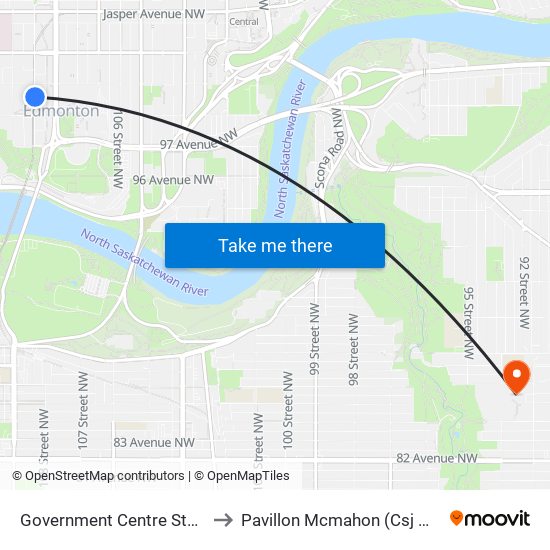 Government Centre Station to Pavillon Mcmahon (Csj Mcm) map