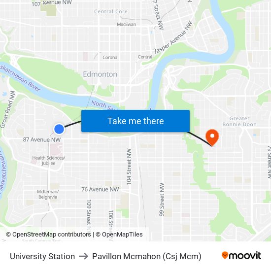 University Station to Pavillon Mcmahon (Csj Mcm) map