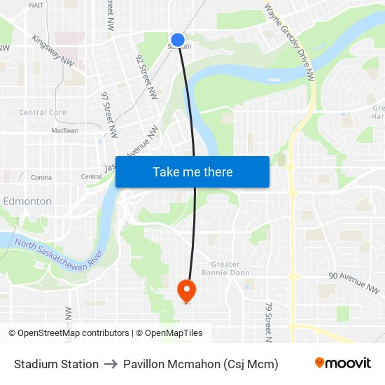 Stadium Station to Pavillon Mcmahon (Csj Mcm) map