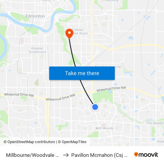 Millbourne/Woodvale Stop to Pavillon Mcmahon (Csj Mcm) map