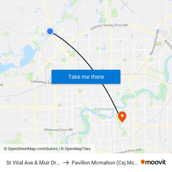 St Vital Ave & Muir Drive to Pavillon Mcmahon (Csj Mcm) map