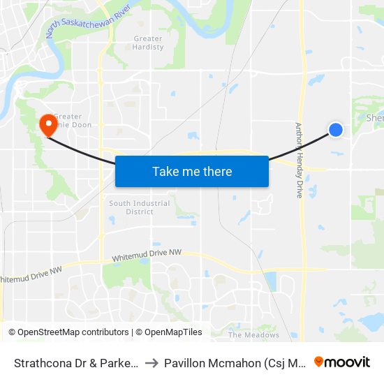 Strathcona Dr & Parker Dr to Pavillon Mcmahon (Csj Mcm) map