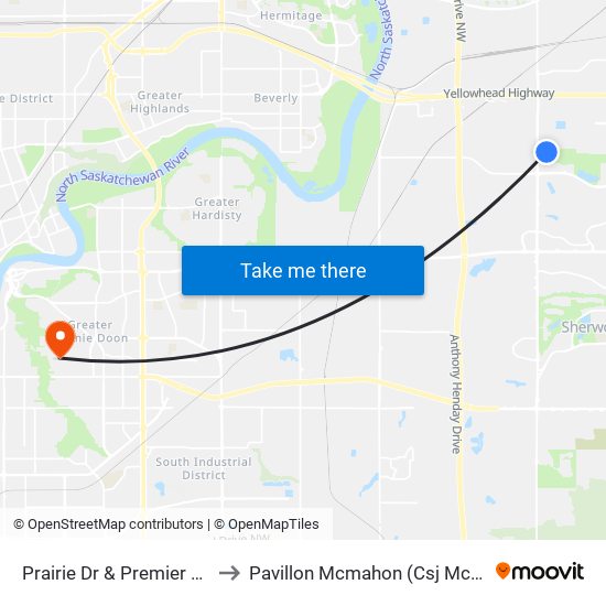 Prairie Dr & Premier Wy to Pavillon Mcmahon (Csj Mcm) map