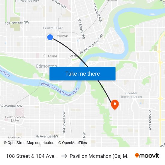 108 Street & 104 Avenue to Pavillon Mcmahon (Csj Mcm) map