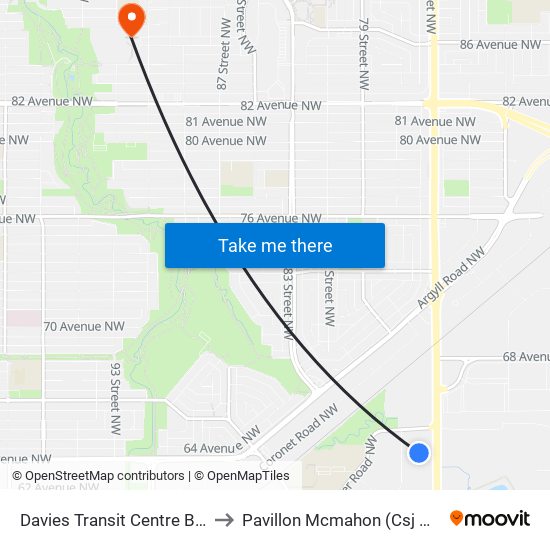 Davies Transit Centre Bay D to Pavillon Mcmahon (Csj Mcm) map