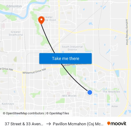 37 Street & 33 Avenue to Pavillon Mcmahon (Csj Mcm) map