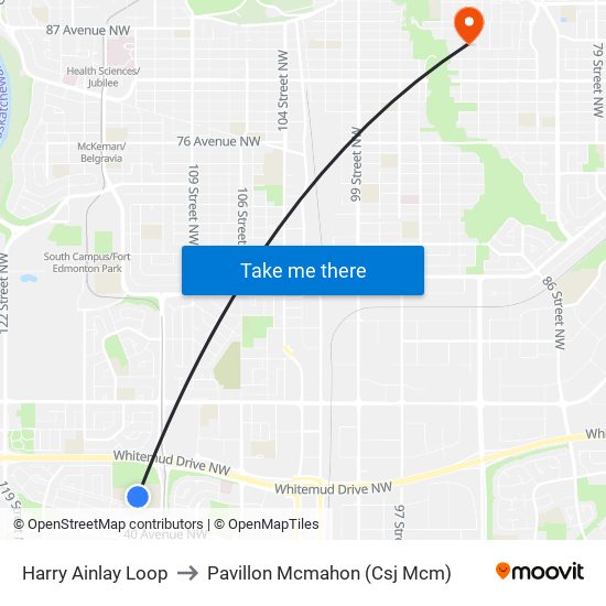 Harry Ainlay Loop to Pavillon Mcmahon (Csj Mcm) map