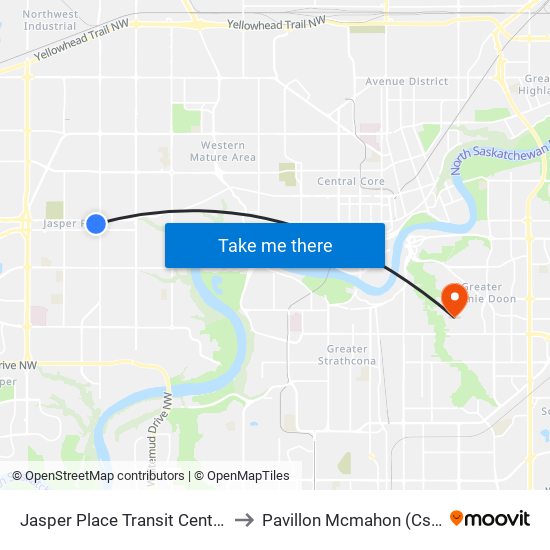 Jasper Place Transit Centre Bay E to Pavillon Mcmahon (Csj Mcm) map