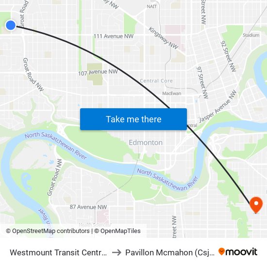 Westmount Transit Centre Bay E to Pavillon Mcmahon (Csj Mcm) map