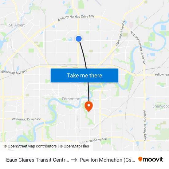 Eaux Claires Transit Centre Bay E to Pavillon Mcmahon (Csj Mcm) map