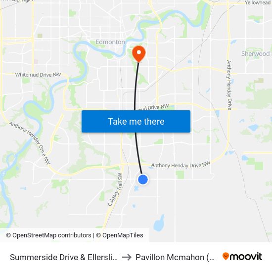 Summerside Drive & Ellerslie Road SW to Pavillon Mcmahon (Csj Mcm) map