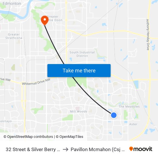 32 Street & Silver Berry Road to Pavillon Mcmahon (Csj Mcm) map