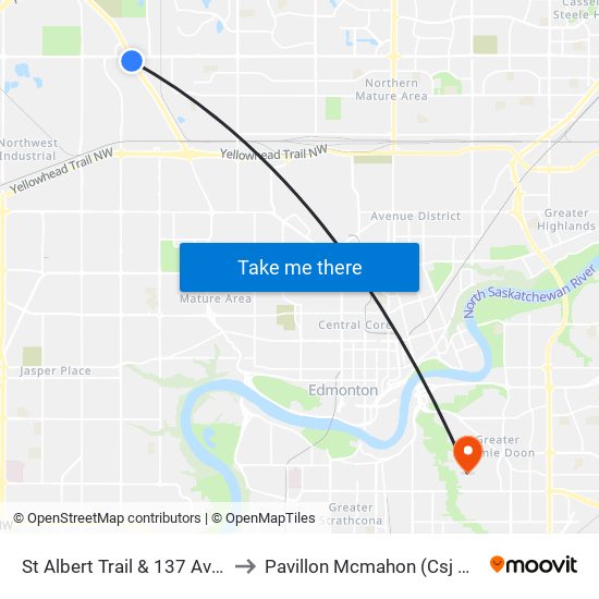 St Albert Trail & 137 Avenue to Pavillon Mcmahon (Csj Mcm) map