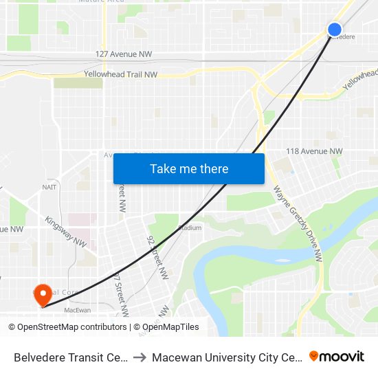 Belvedere Transit Centre Bay J to Macewan University City Centre Campus map