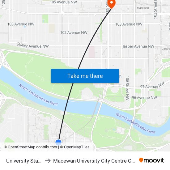 University Station to Macewan University City Centre Campus map